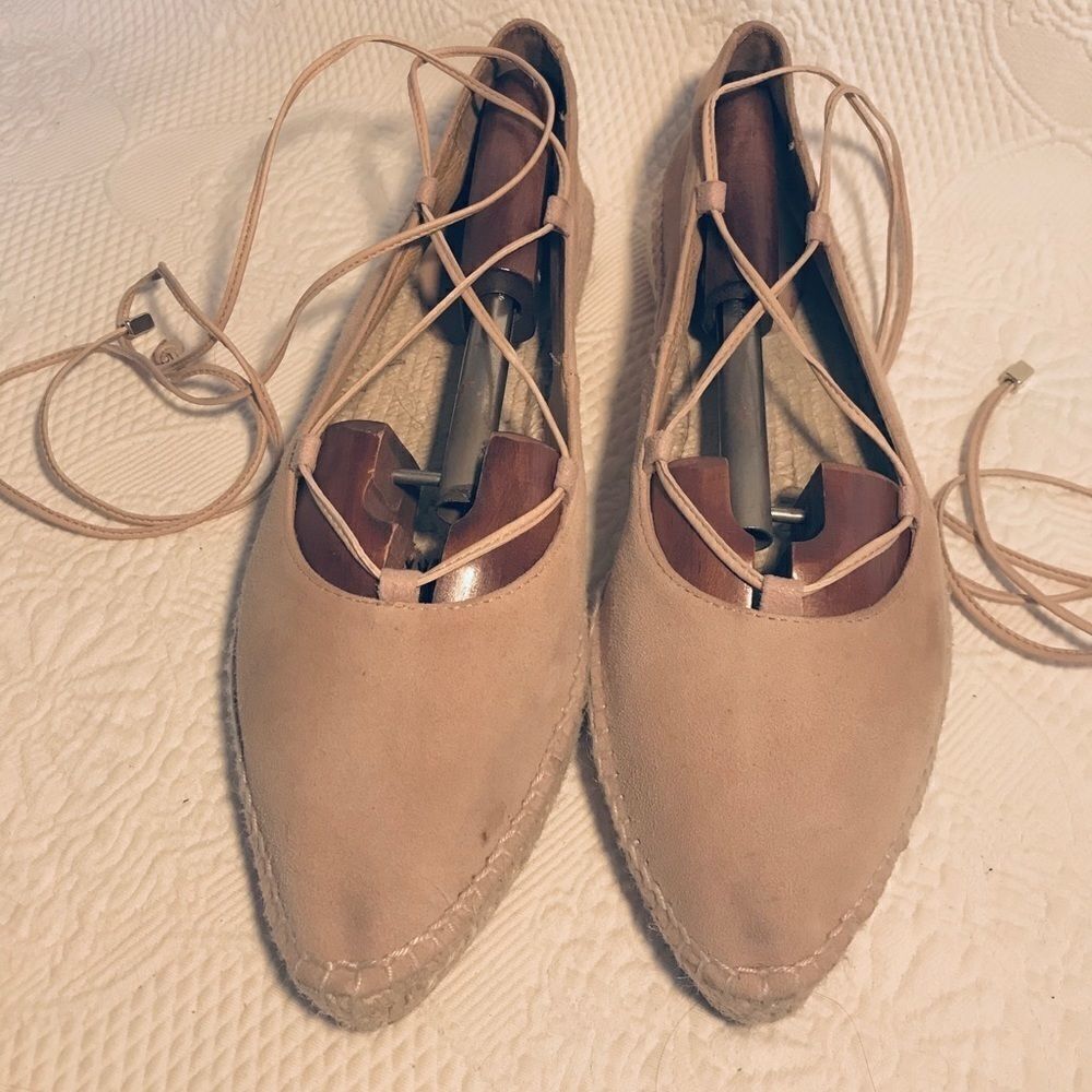 Romena tan suede ankle tie espadrilles